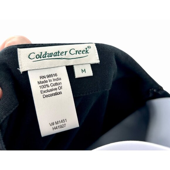 BOHO COLDWATER CREEK BLACK & WHITE EMBROIDERED V-NECK BOHO 3/4 SLEEVE TOP - M - Picture 5 of 5